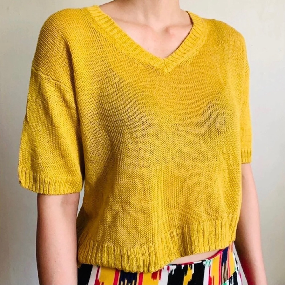 UNIQLO Linen Knit Yellow Mustard Sweater, Size S